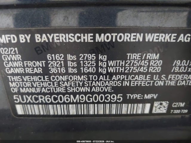 Продажа на аукционе авто 2021 Bmw X5 Xdrive40i, vin: 5UXCR6C06M9G00395, номер лота: 45679800