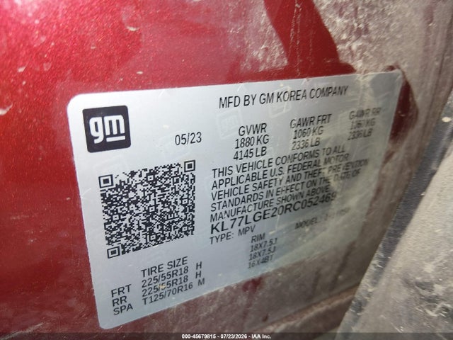 Продаж на аукціоні авто 2024 Chevrolet Trax Fwd 1rs, vin: KL77LGE20RC052469, номер лоту: 45679815