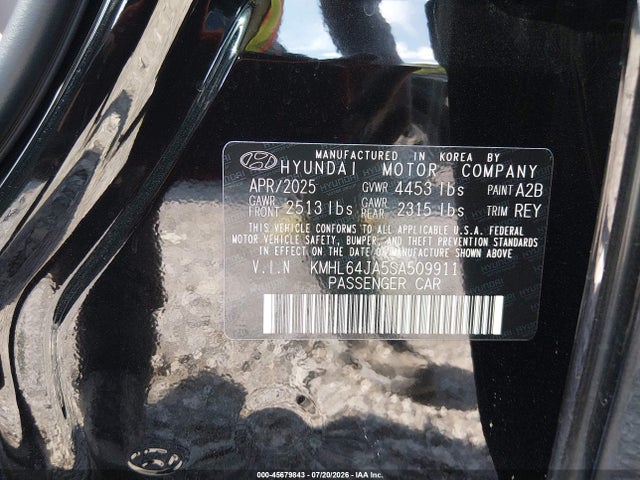 Aukcja sprzedaży 2025 Hyundai Sonata Sel, vin: KMHL64JA5SA509911, numer aukcji: 45679843