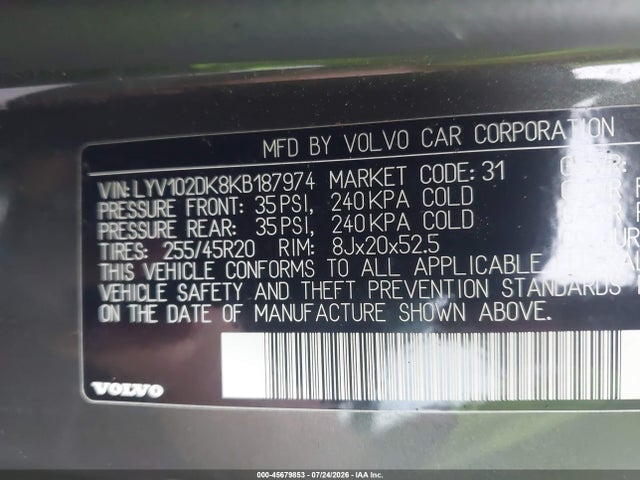 Aukcja sprzedaży 2019 Volvo Xc60 T5 Momentum, vin: LYV102DK8KB187974, numer aukcji: 45679853
