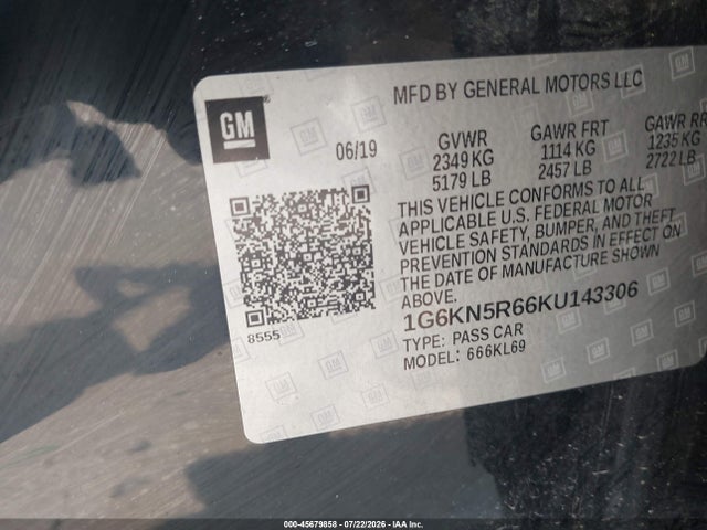 2019 Cadillac Ct6 Sport მანქანა იყიდება აუქციონზე, vin: 1G6KN5R66KU143306, აუქციონის ნომერი: 45679858