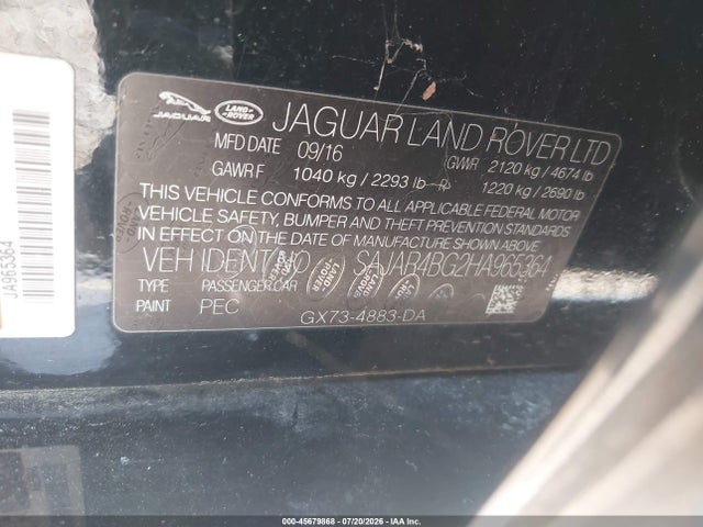 45679868 :رقم المزاد ، SAJAR4BG2HA965364 vin ، 2017 Jaguar Xe 25t مزاد بيع