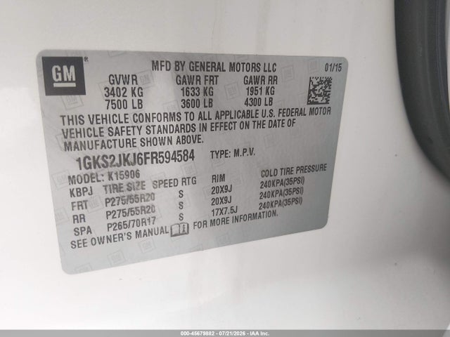 Продаж на аукціоні авто 2015 Gmc Yukon Xl 1500 Denali, vin: 1GKS2JKJ6FR594584, номер лоту: 45679882