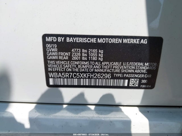 2019 Bmw 330i Xdrive მანქანა იყიდება აუქციონზე, vin: WBA5R7C5XKFH26296, აუქციონის ნომერი: 45679883