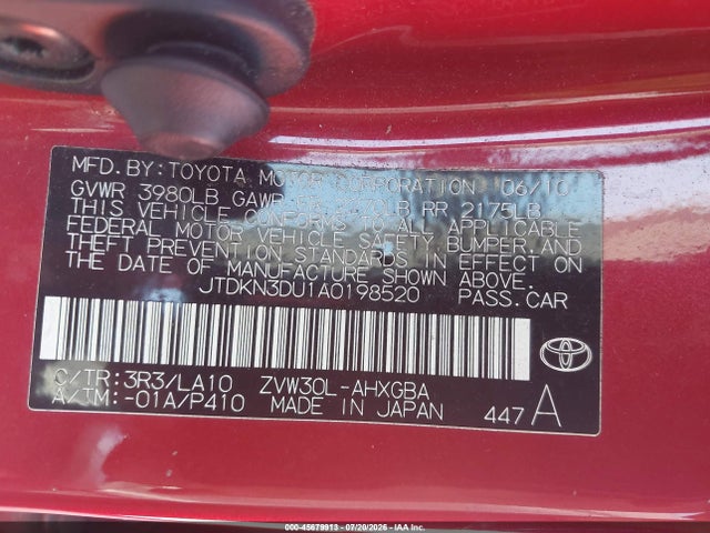 2010 Toyota Prius Iv მანქანა იყიდება აუქციონზე, vin: JTDKN3DU1A0198520, აუქციონის ნომერი: 45679913