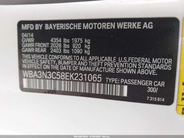 2014 Bmw 4 Series 428i მანქანა იყიდება აუქციონზე, vin: WBA3N3C58EK231065, აუქციონის ნომერი: 45679926