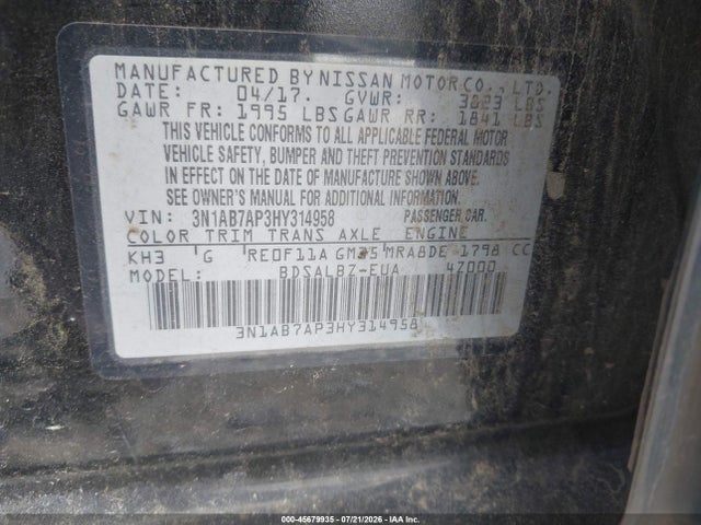 Nissan SENTRA S 2017 3N1AB7AP3HY314958 Image 9
