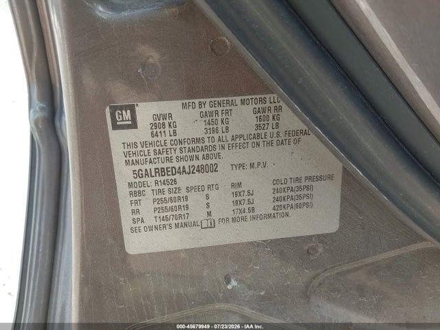 Продаж на аукціоні авто 2010 Buick Enclave 1xl, vin: 5GALRBED4AJ248002, номер лоту: 45679949