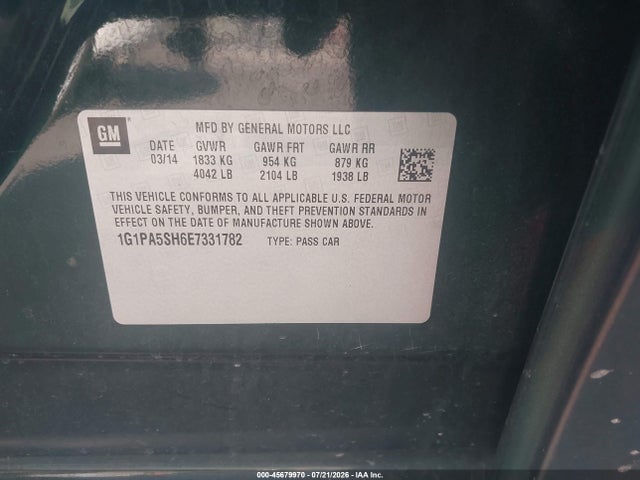Продаж на аукціоні авто 2014 Chevrolet Cruze Ls Auto, vin: 1G1PA5SH6E7331782, номер лоту: 45679970