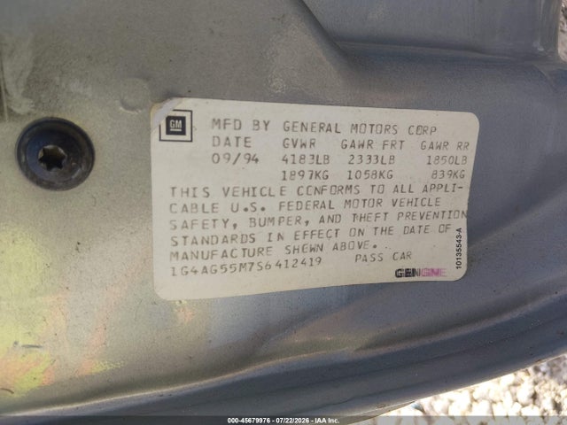 1995 Buick Century Special მანქანა იყიდება აუქციონზე, vin: 1G4AG55M7S6412419, აუქციონის ნომერი: 45679976