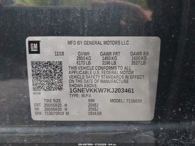2019 Chevrolet Traverse Premier მანქანა იყიდება აუქციონზე, vin: 1GNEVKKW7KJ203461, აუქციონის ნომერი: 45679984