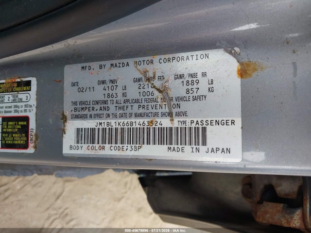 Aukcja sprzedaży 2011 Mazda Mazda3 S Sport, vin: JM1BL1K66B1463524, numer aukcji: 45679996