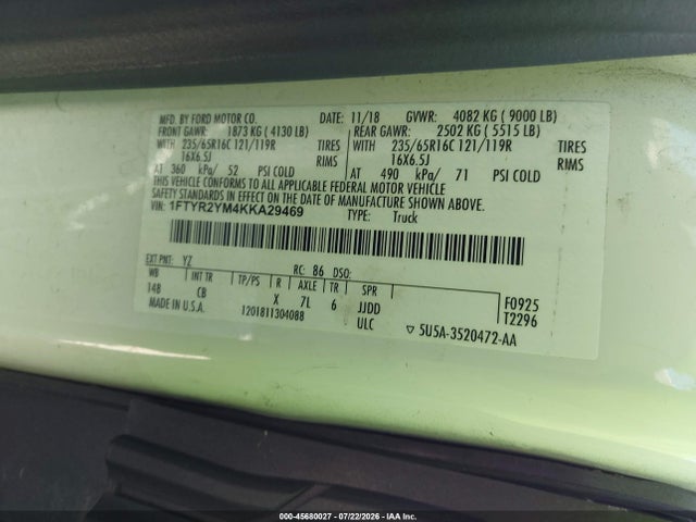 Ford Transit-250 2019 1FTYR2YM4KKA29469 Image 9