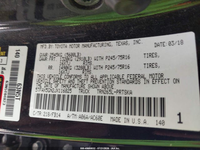 Toyota Tacoma Sr 2018 5TFAX5GN2JX116825 Image 9