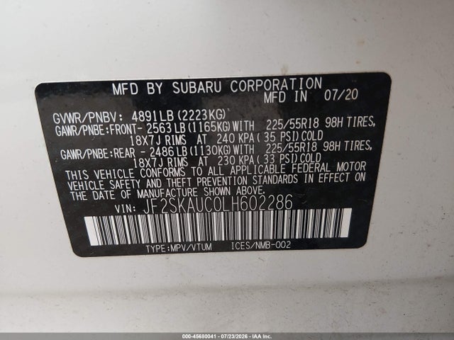 Subaru Forester Limited 2020 JF2SKAUC0LH602286 Image 9