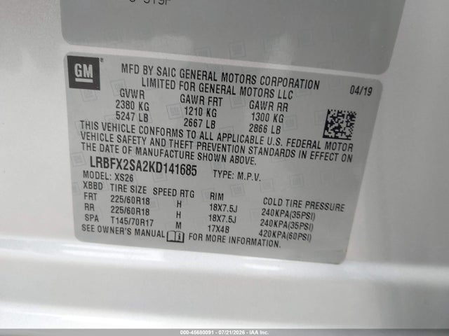 Продаж на аукціоні авто 2019 Buick Envision Awd Essence, vin: LRBFX2SA2KD141685, номер лоту: 45680091