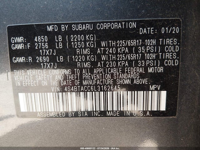 Subaru Outback Premium 2020 4S4BTACC6L3162645 Image 9