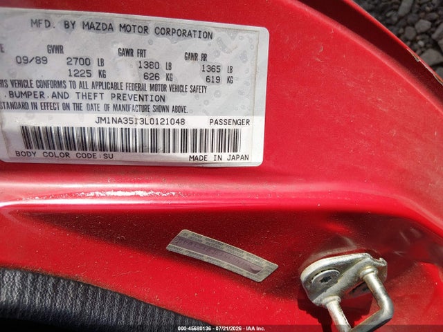 1990 Mazda Mx-5 Miata მანქანა იყიდება აუქციონზე, vin: JM1NA3513L0121048, აუქციონის ნომერი: 45680136