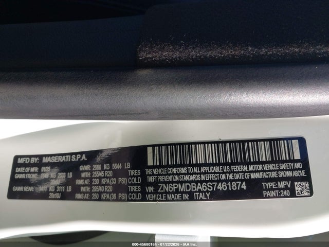 Продажа на аукционе авто 2025 Maserati Grecale Modena, vin: ZN6PMDBA6S7461874, номер лота: 45680164