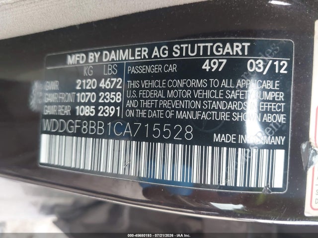 Aukcja sprzedaży 2012 Mercedes-benz C 300 Sport 4matic, vin: WDDGF8BB1CA715528, numer aukcji: 45680193