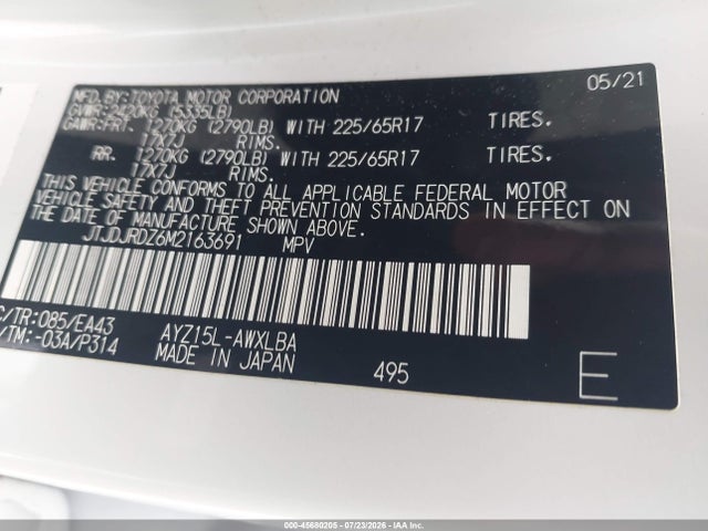 Продаж на аукціоні авто 2021 Lexus Nx 300h, vin: JTJDJRDZ6M2163691, номер лоту: 45680205