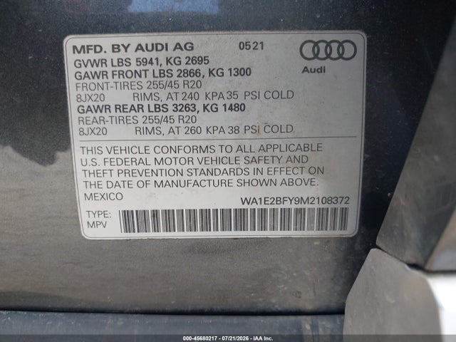 Aukcja sprzedaży 2021 Audi Q5 Premium Plus 55 Tfsi E Quattro S Tronic, vin: WA1E2BFY9M2108372, numer aukcji: 45680217