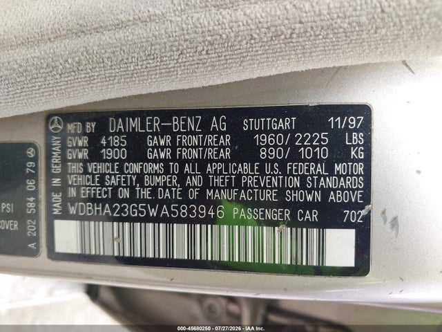 Aukcja sprzedaży 1998 Mercedes-benz C 230, vin: WDBHA23G5WA583946, numer aukcji: 45680250