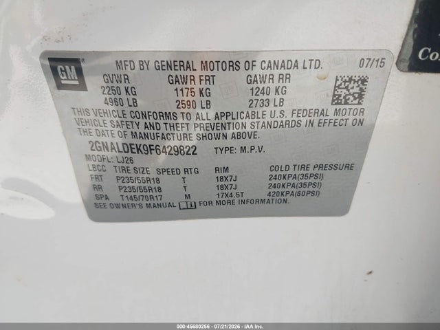 Chevrolet Equinox Ltz 2015 2GNALDEK9F6429822 Image 9