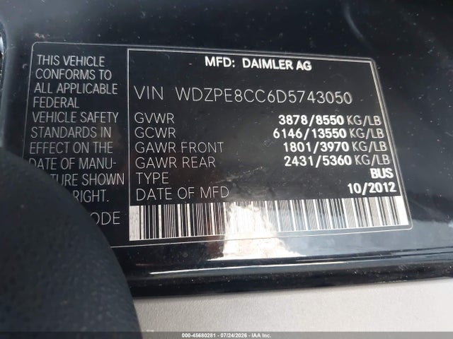 Aukcja sprzedaży 2013 Mercedes-benz Sprinter 2500 High  Roof, vin: WDZPE8CC6D5743050, numer aukcji: 45680281