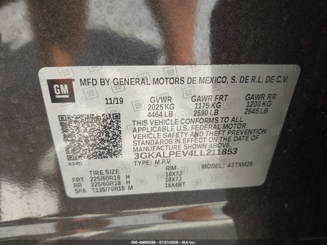 Auction sale of the 2020 Gmc Terrain Fwd Slt, vin: 3GKALPEV4LL211853, lot number: 45680288