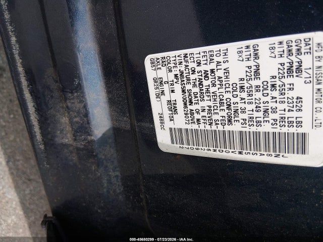 2013 Nissan Rogue Sv W/sl Pkg მანქანა იყიდება აუქციონზე, vin: JN8AS5MV0DW629072, აუქციონის ნომერი: 45680299