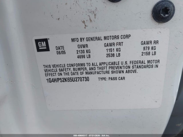 45680317 :رقم المزاد ، 1G4HP52K65U270730 vin ، 2005 Buick Lesabre Custom مزاد بيع