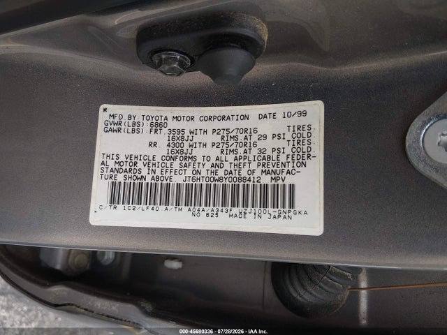 45680336 :رقم المزاد ، JT6HT00W8Y0088412 vin ، 2000 Lexus Lx 470 مزاد بيع