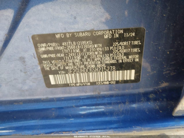 45680370 :رقم المزاد ، JF2GUHDC6SH215278 vin ، 2025 Subaru Crosstrek Premium مزاد بيع