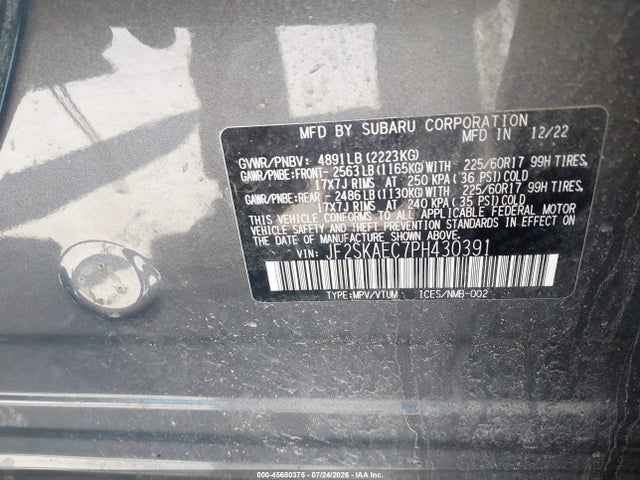 Продажа на аукционе авто 2023 Subaru Forester Premium, vin: JF2SKAEC7PH430391, номер лота: 45680375