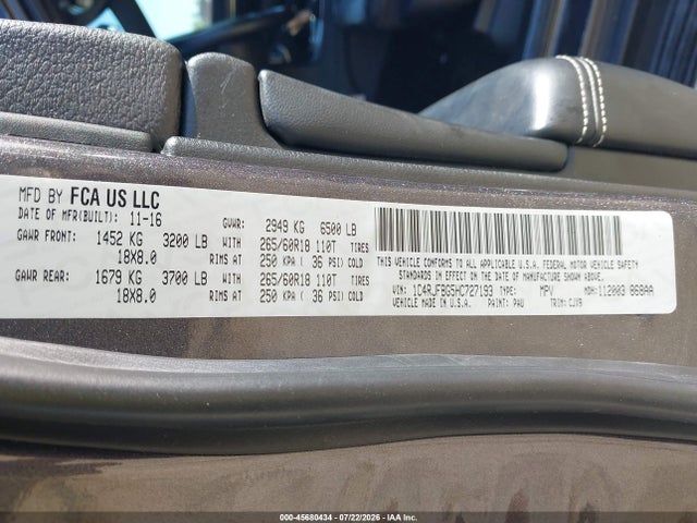 45680434 :رقم المزاد ، 1C4RJFBG5HC727193 vin ، 2017 Jeep Grand Cherokee Limited مزاد بيع