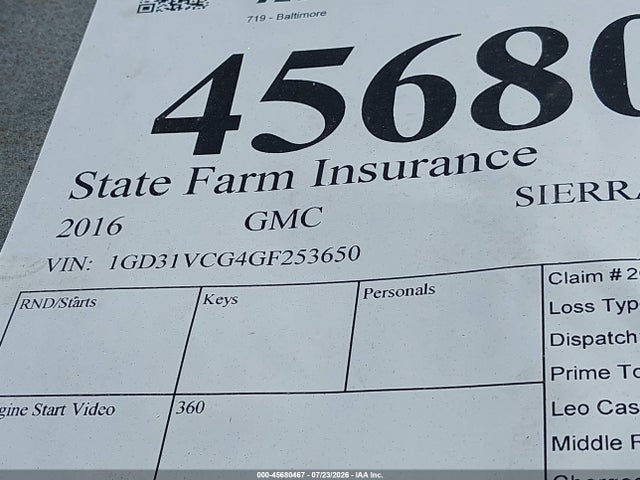 Продаж на аукціоні авто 2016 Gmc Sierra 3500hd Chassis, vin: 1GD31VCG4GF253650, номер лоту: 45680467