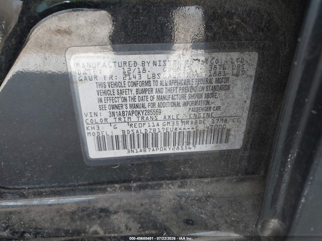Aukcja sprzedaży 2019 Nissan Sentra Sv, vin: 3N1AB7AP0KY285569, numer aukcji: 45680491