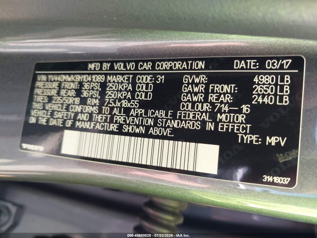 YV440MWK8H1041089 Volvo V60 Cross Country T5