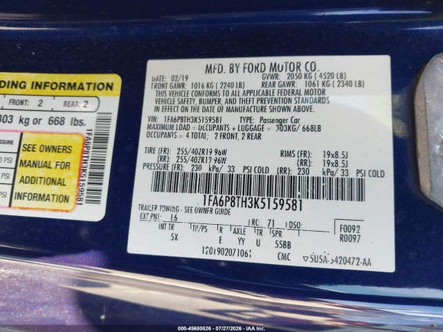 Ford Mustang Ecoboost Premium 2019 1FA6P8TH3K5159581 Image 9