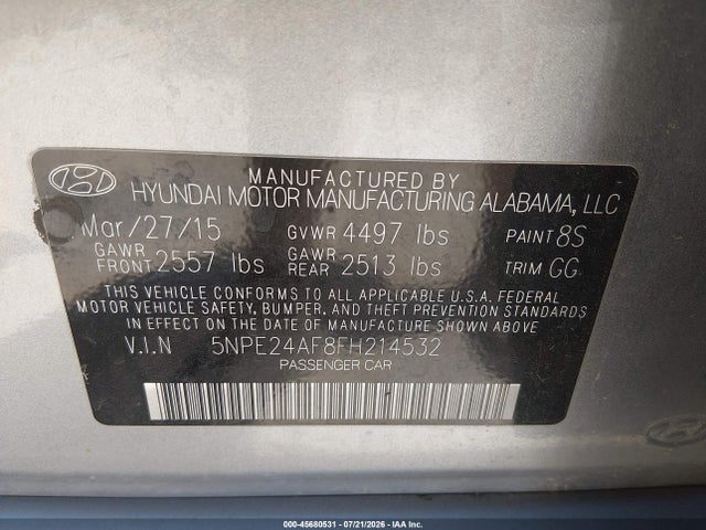 Hyundai SONATA SE 2015 5NPE24AF8FH214532 Image 9