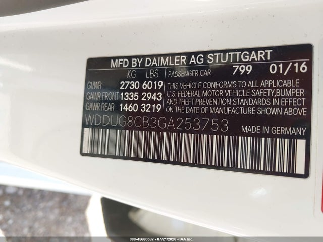 Aukcja sprzedaży 2016 Mercedes-benz S 550, vin: WDDUG8CB3GA253753, numer aukcji: 45680587