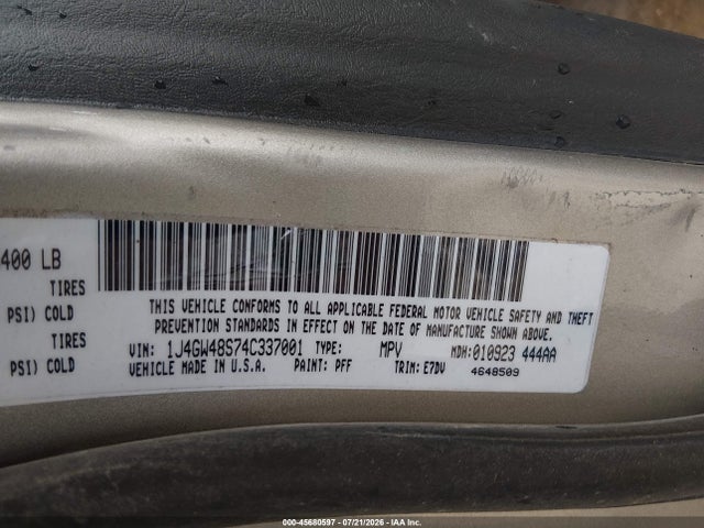 Продажа на аукционе авто 2004 Jeep Grand Cherokee Laredo, vin: 1J4GW48S74C337001, номер лота: 45680597