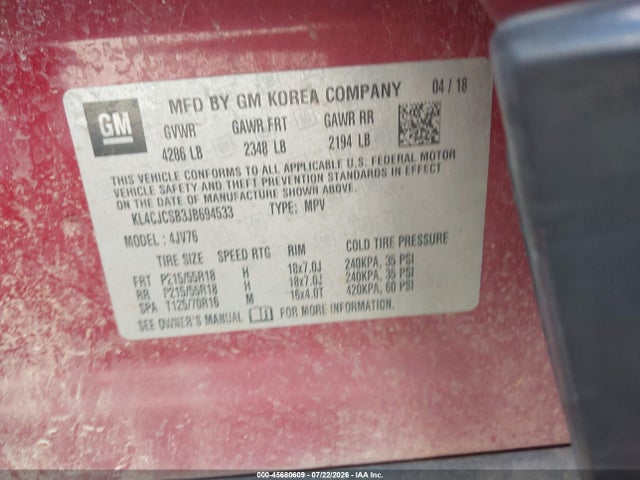 Продаж на аукціоні авто 2018 Buick Encore Essence, vin: KL4CJCSB3JB694533, номер лоту: 45680609
