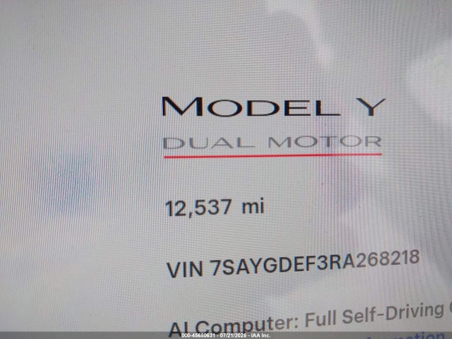 45680631 :رقم المزاد ، 7SAYGDEF3RA268218 vin ، 2024 Tesla Model Y Performance Dual Motor All-wheel Drive مزاد بيع