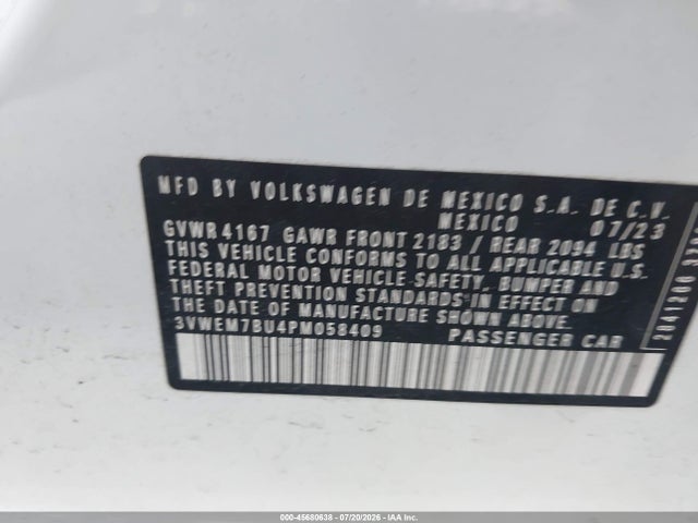 2023 Volkswagen Jetta 1.5t Se მანქანა იყიდება აუქციონზე, vin: 3VWEM7BU4PM058409, აუქციონის ნომერი: 45680638