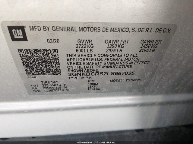 3GNKBCRS2LS667035 Chevrolet Blazer Fwd 2lt