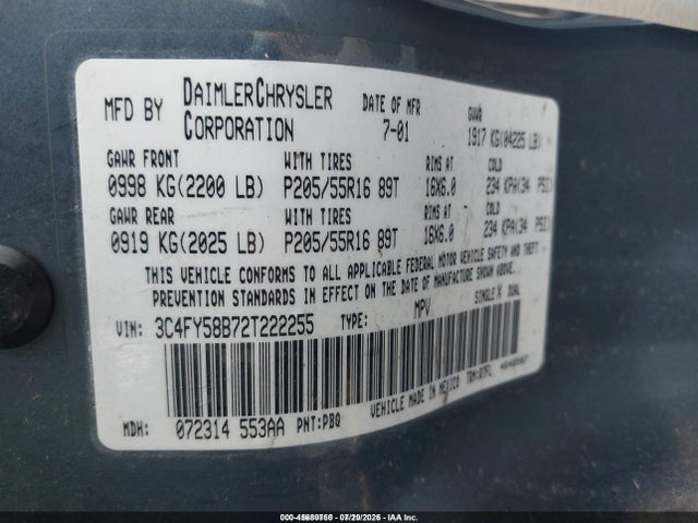 Продаж на аукціоні авто 2002 Chrysler Pt Cruiser Touring, vin: 3C4FY58B72T222255, номер лоту: 45680750