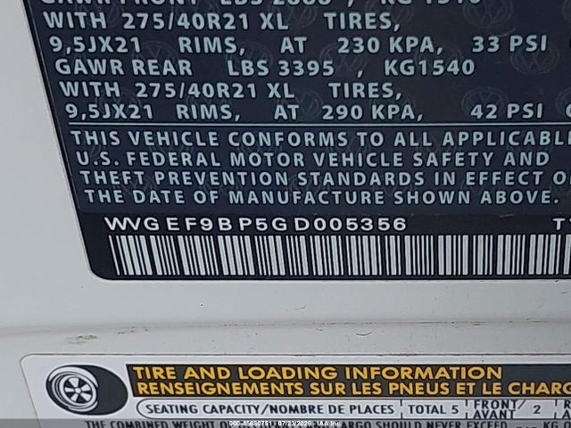 2016 Volkswagen Touareg Vr6 Executive მანქანა იყიდება აუქციონზე, vin: WVGEF9BP5GD005356, აუქციონის ნომერი: 45680751