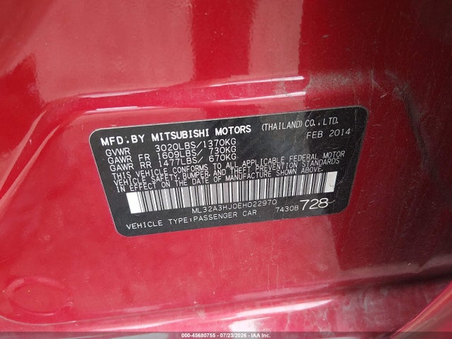 Продажа на аукционе авто 2014 Mitsubishi Mirage De, vin: ML32A3HJ0EH022970, номер лота: 45680755